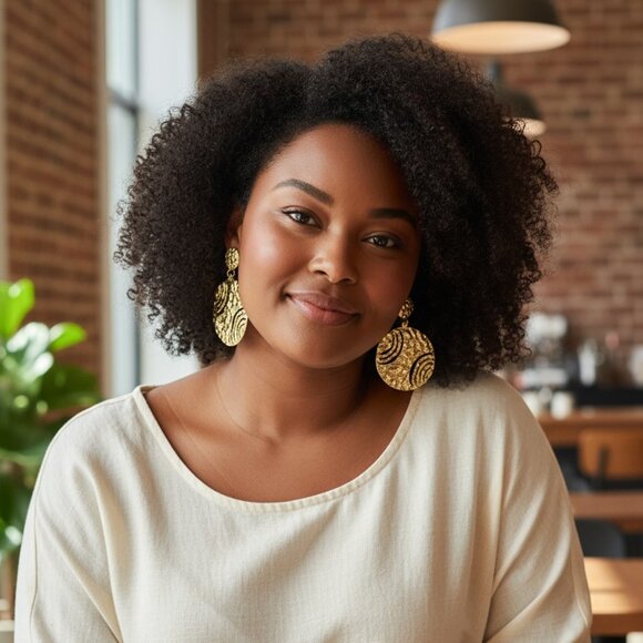 ๐๏ธModern Textured Round Statement Earrings Gold Plated Alloy Bold Chic Designer - Picture 6 of 13